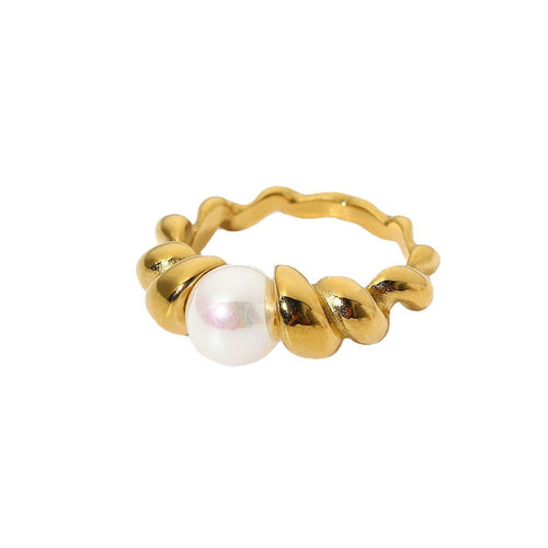 18K Gold Stainless Steel Ring Highlight Pearl Bread